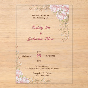 En Acrylique Invitations de mariage floral à la crème personnal