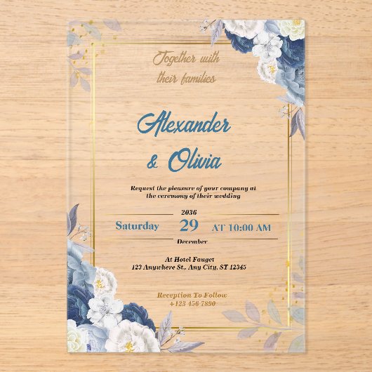 En Acrylique Invitations de mariage floral de luxe (Recto)