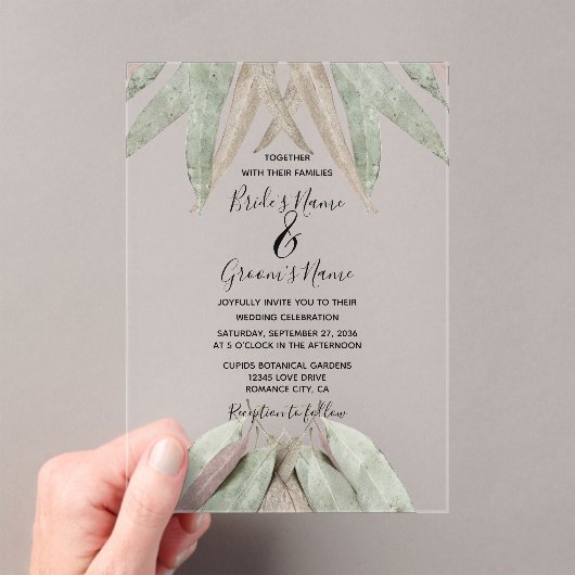 En Acrylique Invitations de mariage Rustique Eucalyptus feuille (In situ (ordinateur de poche))