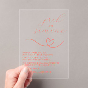 En Acrylique Mariage moderne Invitations branchés Corail fo