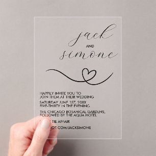En Acrylique Mariage moderne Invitations branchés Noir mini