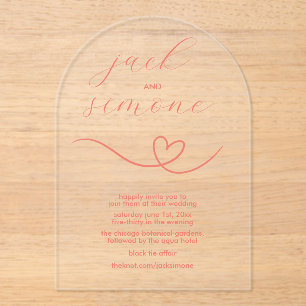 En Acrylique Mariage moderne Invitations d'arc Corail foncé
