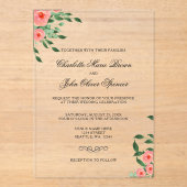 En Acrylique Verdure Fleurs de Pêche Simple Invitations de mari (Recto)