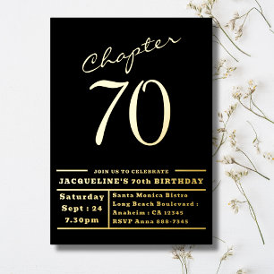 En Aluminium 70 Black 70th Birthday Party Gold Foil Invitation