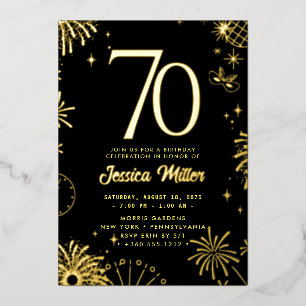 En Aluminium 70e anniversaire Rose de fête Gold Foil Invitation