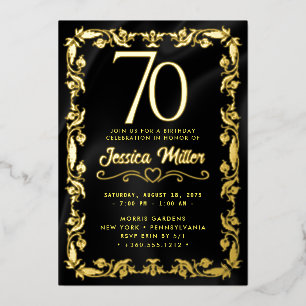 En Aluminium 70e anniversaire Rose de fête Gold Foil Invitation