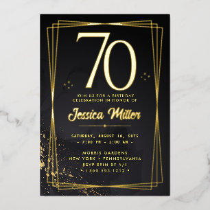 En Aluminium 70e anniversaire Rose de fête Gold Foil Invitation