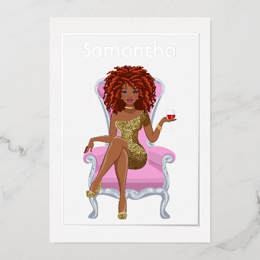 En Aluminium Afro Anniversaire Foil Invitation (Recto)