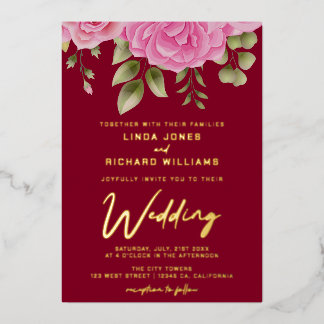 En Aluminium Aquarelle Bourgogne Rose Mariage Foil Invitation