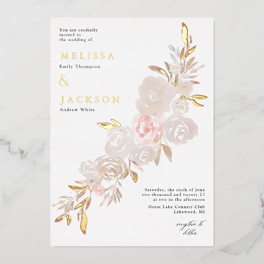 En Aluminium Aquarelle crème rose couronne Foil Invitation (Recto)