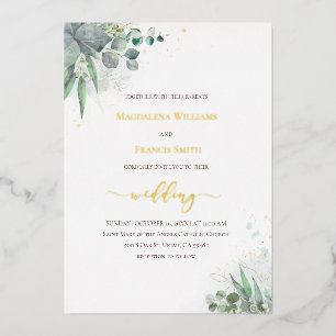 En Aluminium aquarelle verdure mariage Foil Invitation