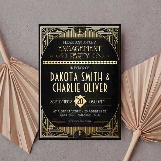 En Aluminium Art Déco Engagement Party Foil Invitation