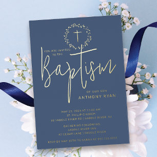 En Aluminium Azure Blessings Boys Baptism Invitation
