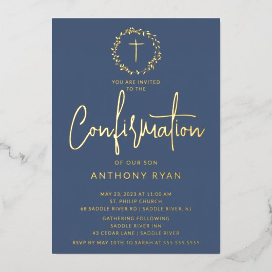 En Aluminium Azure Blessings Boys Confirmation Invitation (Recto)