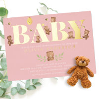 Baby shower d'Ours de Miel Rose Invitation à huile