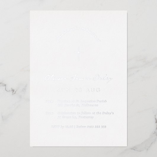 En Aluminium Baptême minimal blanc Christening Cross Invitation (Recto)