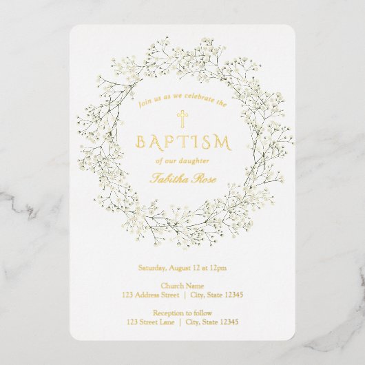 En Aluminium Bébé Fleurs de souffle Baptême Invitation (Recto)