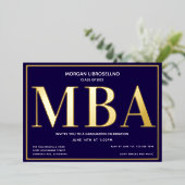 En Aluminium Bleu Gold MBA Graduation Foil Invitation (Debout devant)