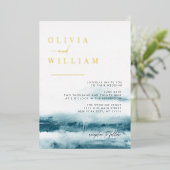 En Aluminium Bleu Océan Aquarelle Mariage Foil Invitation (Debout devant)