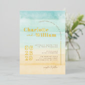 En Aluminium Blue Beach Sand Watercolor Mariage Foil Invitation (Debout devant)