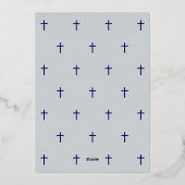 En Aluminium Blue Elegant Silver Cross Boy Baptism Invitation (Verso)