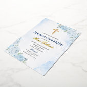 En Aluminium Blue Floral Bautizo Espagnol Invitation (Rotation)