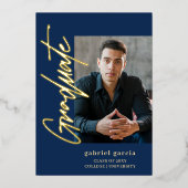 En Aluminium Blue Gold Modern Graduation Invitation (Recto)