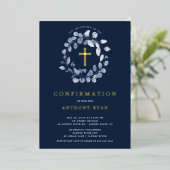 En Aluminium Blue Leaf Boys Confirmation Foil Invitation (Debout devant)