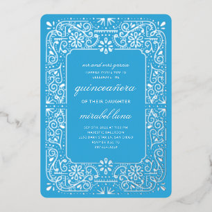 En Aluminium Blue Quinceañera invitaciones Foil Invitation