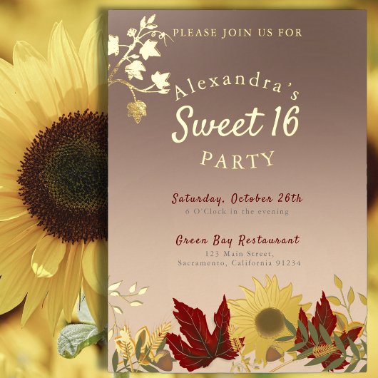 En Aluminium Boho Autumnal Chic Sweet 16 invitation
