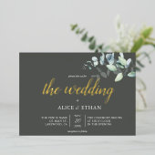 En Aluminium Boho Eucalyptus Feuille Mariage Foil Invitation (Debout devant)