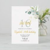 En Aluminium Boho Eucalyptus Feuilles Sweet 16 Foil Invitation (Debout devant)