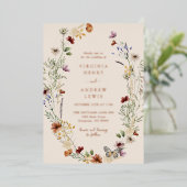 En Aluminium Boho Floral Rose Gold Mariage Foil Invitation (Debout devant)