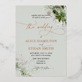 En Aluminium Boho Green Script Mariage Foil Invitation (Recto)