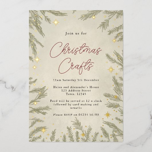En Aluminium Boho neutre Artisanat de Noël Foil Invitation (Recto)