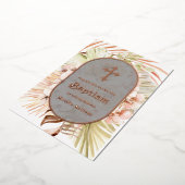 En Aluminium Boho Peach Floral Bouquet Baptism Foil Invitation (Rotation)