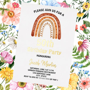 En Aluminium Boho Rainbow Custom Anniversaire Foil Invitation