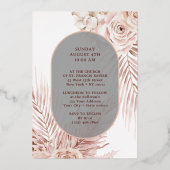 En Aluminium Boho Roses Baptême Foil Invitation (Verso)