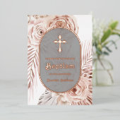 En Aluminium Boho Roses Baptême Foil Invitation (Debout devant)
