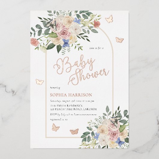 En Aluminium Bouquet de papillon floral Arch Invitation (Recto)