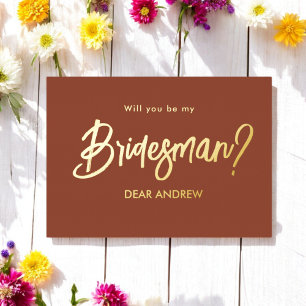 En Aluminium Bridesman Proposition Brown Gold Foil Invitation