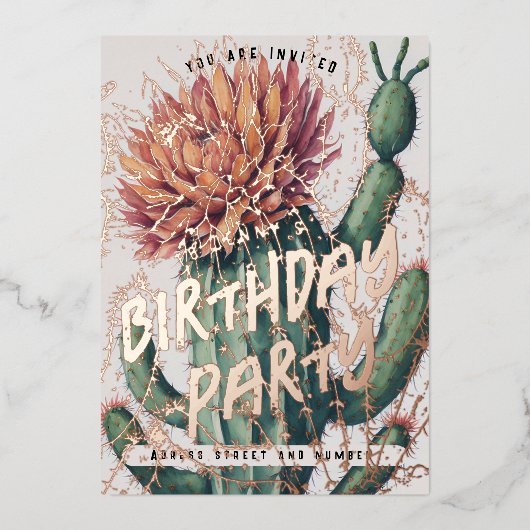 En Aluminium Cactus Editable Anniversaire Foil Invitation (Recto)
