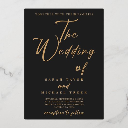 En Aluminium Calligraphie Gold Elegant | Invitation Black Matte (Recto)