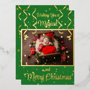 En Aluminium Carte de Noël Magique Verte avec Vœux de Joyeux No