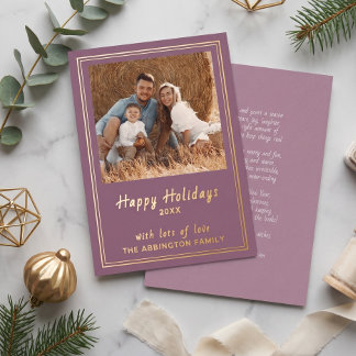En Aluminium Carte de vœux familiale Mauve élégante avec feuill