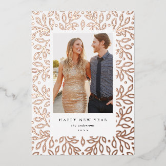En Aluminium Carte de vœux photo Floral Foil Bonne Année
