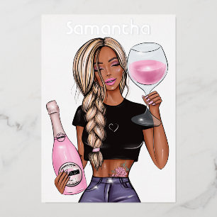 En Aluminium Champagne Anniversaire Foil Invitation