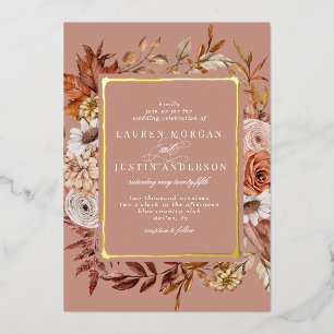 En Aluminium champêtre automne floral Mariage Foil Invitation