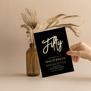 En Aluminium Cinquante Black Chic Script 50e Invitation Anniv
