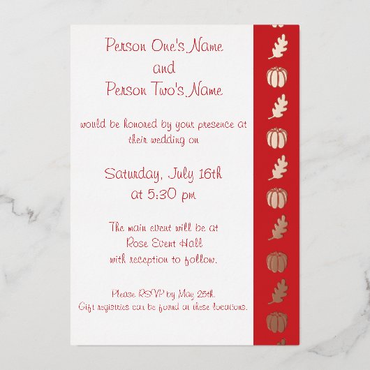 En Aluminium Citrouille Patch dans Cherry Foil Invitation (Recto)
